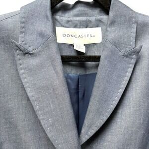 Womens Doncaster Blue Linen Cotton Silk Blend Pick Stitch Two Button Blazer 18